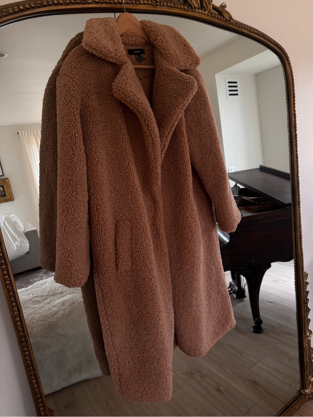 Forever 21 Teddy Coat in Camel Brown